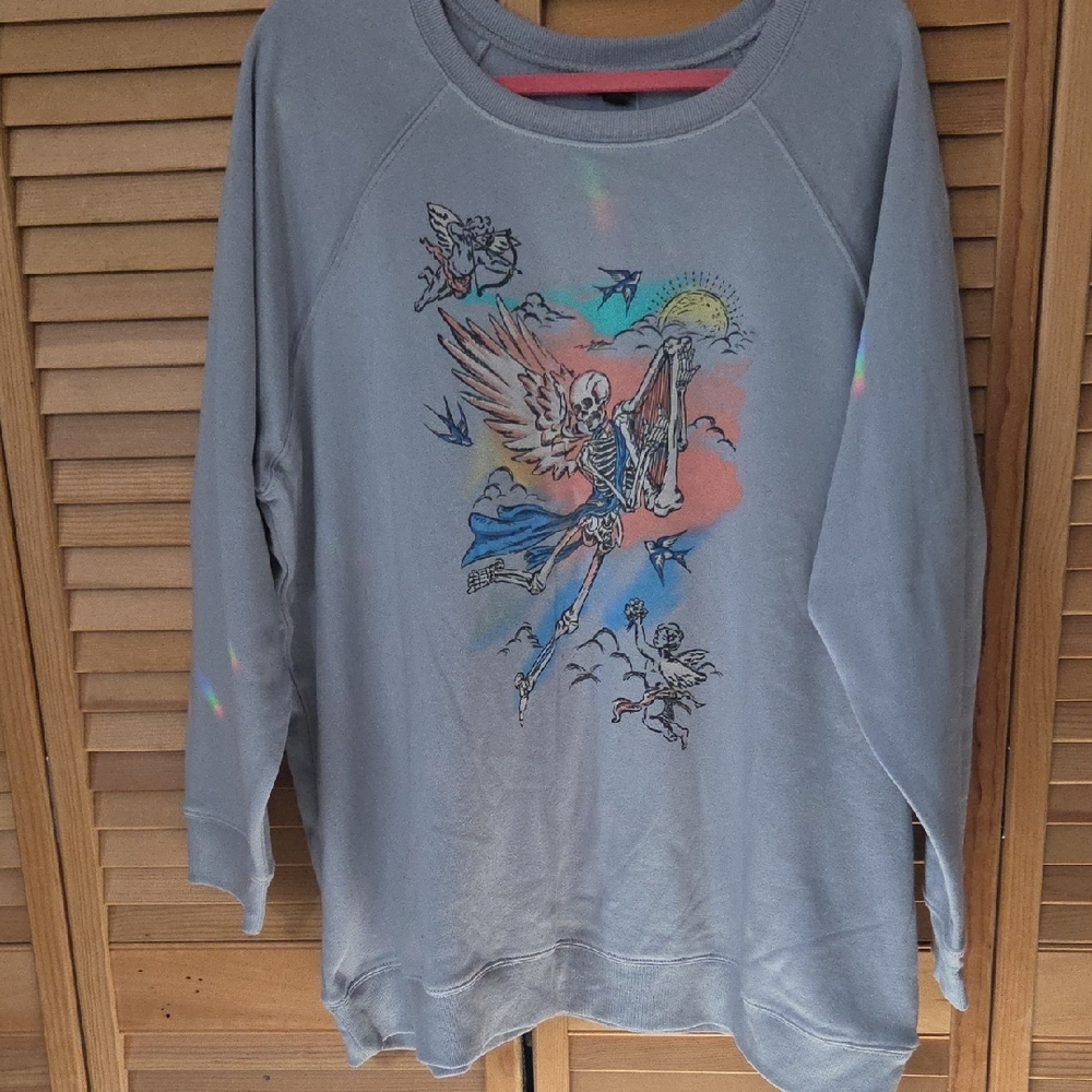 Torrid Gray Sweatshirt with Colorful Angel Skeleton Graphic